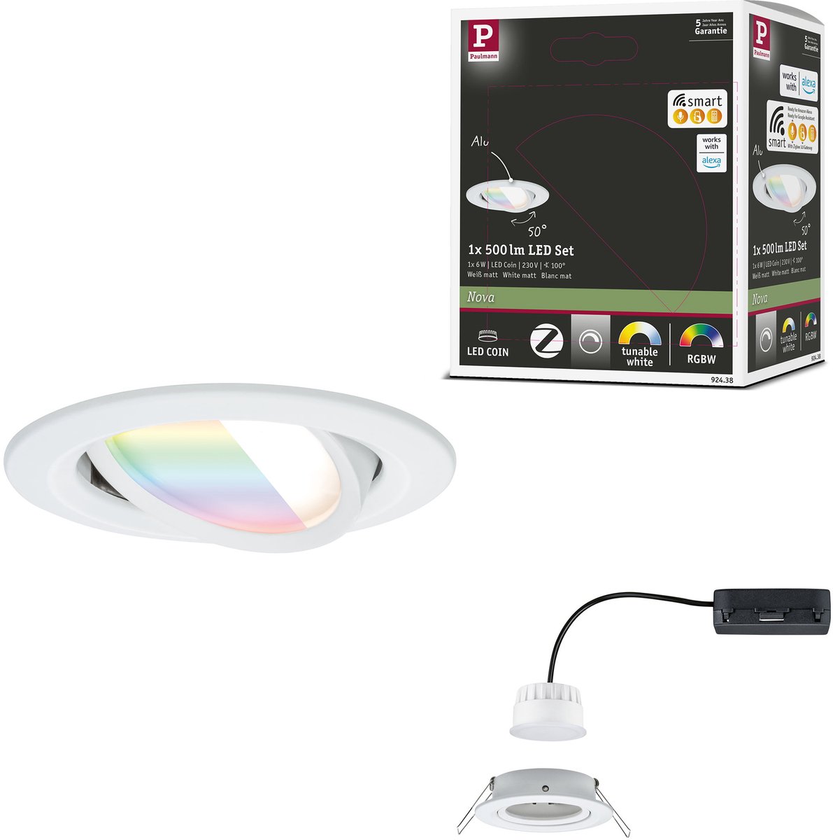 Nova Coin Smart LED-Einbaulampe weiß Ø 8,4cm RGBW Paulmann - Wohnzimmer - Aluminium