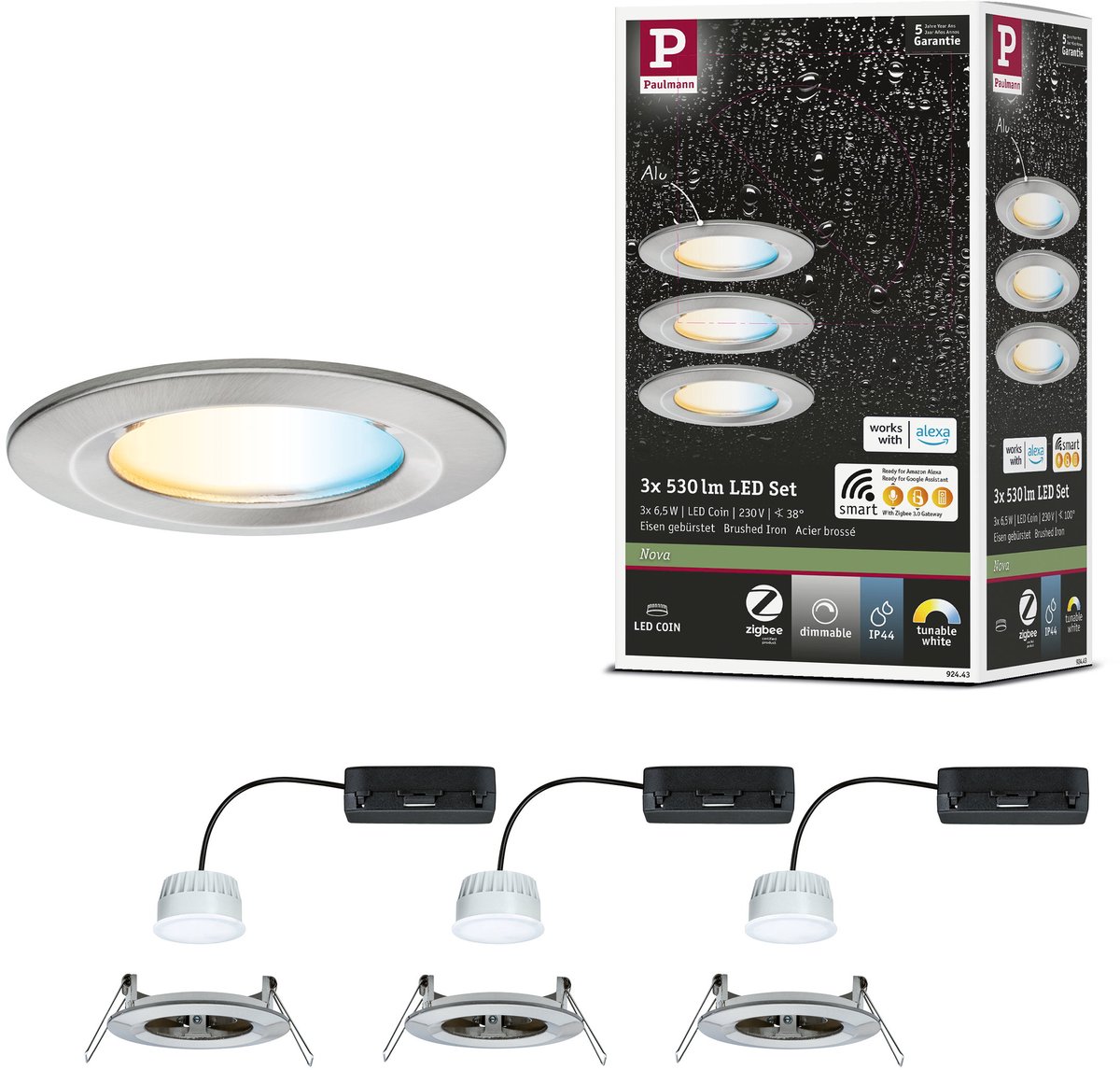 Nova Coin Smart Einbaulampe eisen Ø 7,8cm CCT 3er Paulmann - Wohnzimmer - Aluminium