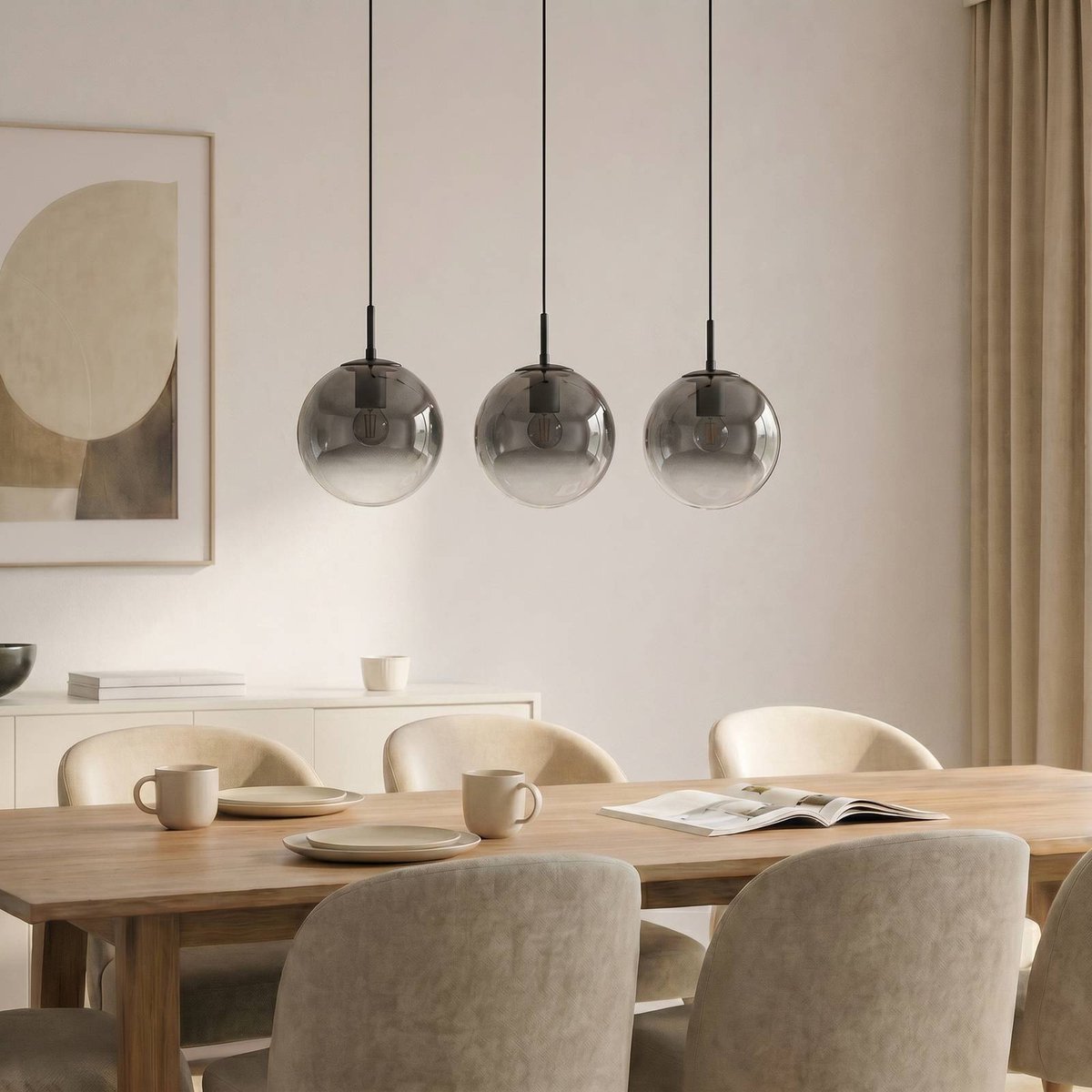 Veloura Hängeleuchte, 3-flammig, 84 cm, Glas, Holz Lucande - Wohnzimmer - Design - Mehrflammig