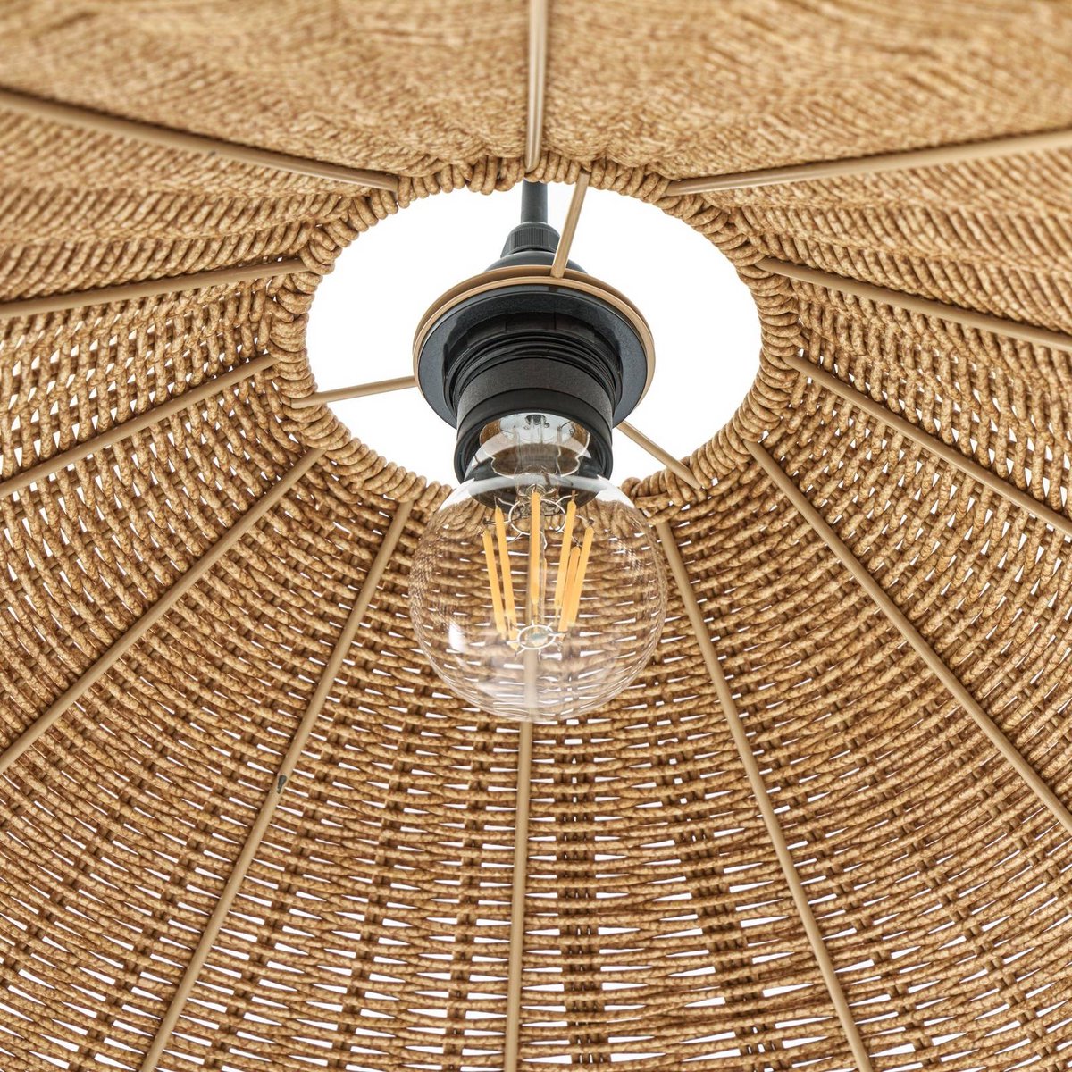 Taniola Außenhängelampe, Ø 60 cm, E27, konisch, Rattan, IP44 Lucande - Terrasse - Landhaus / Rustikal - Holz - Einflammig