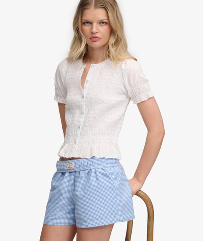 Superdry Damen Kurzärmeliges Smock-oberteil White - Größe: 42