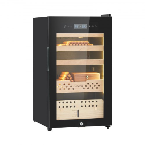VEVOR Elektrisk Humidor, 70L, 400 Counts Elektrisk Cigar Humidor Skåp med Kompressorkylning, Konstant Fuktighets- och Temperaturkontroll, Hyllor och Lådor i Spanskt Cederträ, 4 Lager, För Hushållet