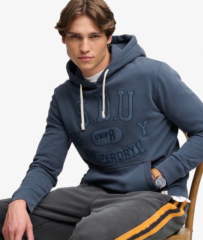 Superdry Herren Tonal Applique Kapuzenpullover Lockere Passform Navy - Größe: L
