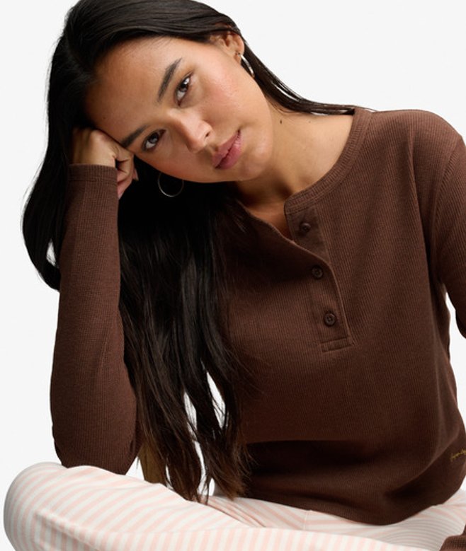 Superdry Damen Athletic Essential Waffel-top Schmale Passform Brown - Größe: 44