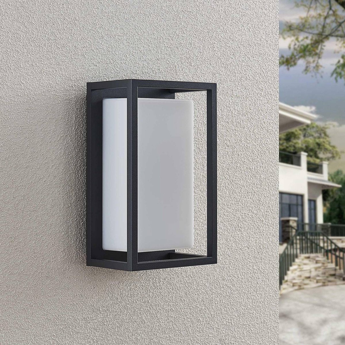 Ilirian Außenwandleuchte Graphite/White Lucande - Balkon - Modern - Aluminium - Eckig