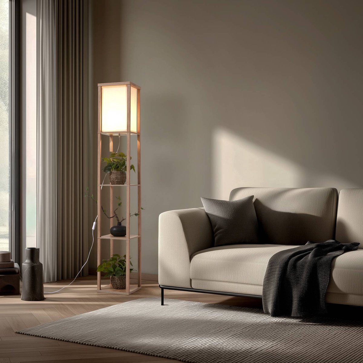 Birta Stehleuchte, holzfarben/weiß, Regal, Holz Lindby - Wohnzimmer - Modern - Eckig