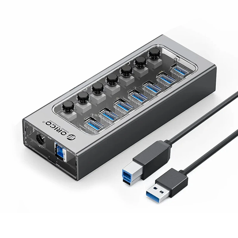 ORICO AT2U3 7-in-1 5Gbps USB 3.0 Hub Dockingstation mit unabhängigem Netzschalter 7xUSB-A Splitter Adapter für Macbook M
