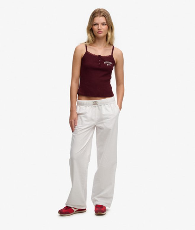 Superdry Damen Baumwollhose mit Elastischem Bund White - Größe: 40