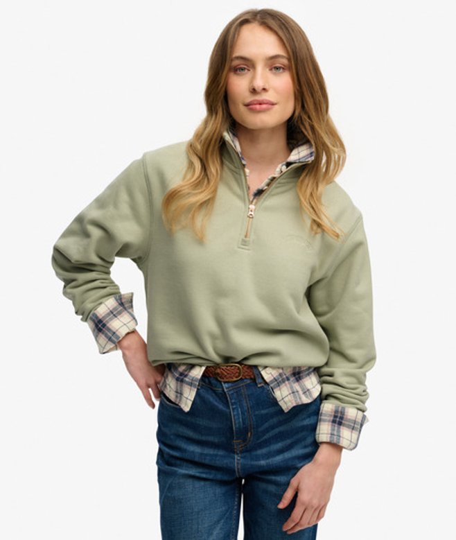 Superdry Damen Essential Logo Stickerei Pullover mit Reißverschluss Green - Größe: 44