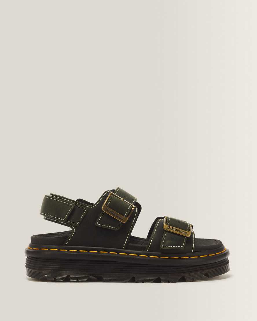 Dr. Martens Zebzag Crazy Horse Leder Sandalen in Grün, Größe: 39