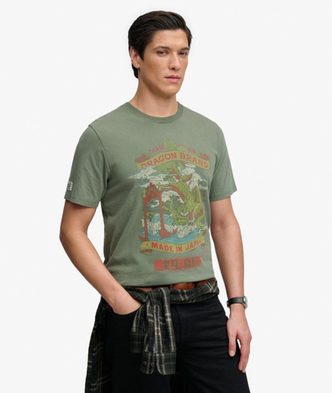 Superdry Herren Lässiges Vintage Tokyo T-shirt mit Logo Green - Größe: XL