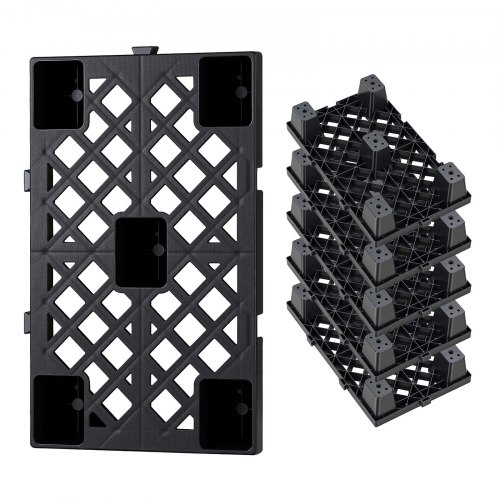 VEVOR Plastic Pallets, 6 Pcs Plastic Pallets for Basement Storage, Nestable Lightweight Waterproof Storage Pad with Breathable Grid for Indoor Outdoor Supermarket Warehouse, 500 x 305 x 100 mm, Black