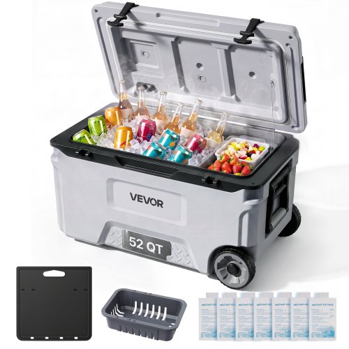 VEVOR Hard Cooler, 49L Portable Rolling Cooler with Wheels, Leak-Resistant Coolbox Keeps Contents Cool for 48 Hours, Ice Retention Insulated Chests, Ultra-Light for Outdoor Picnics, Grill, Camping