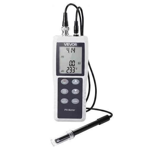 VEVOR pH Meter, 0-14 pH Range, IP68 Waterproof Probe, 3-Point Auto Calibration, Portable Tester Kit with Calibration Powder Packets, Temperature Probe, Carrying Case, for Drinking Water, Hydroponics
