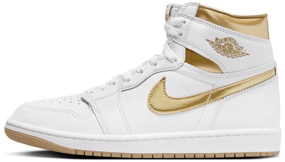 Air Jordan 1 Retro High OG Metallic Gold Damen Sneaker Weiß Gummi-Hellbraun FD2596-107 35.5