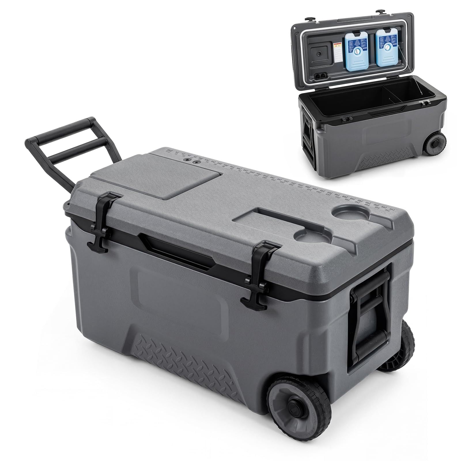 Costway Kühlbox 50 L Große Thermobox aus Kunststoff mit Rollen & Griff Isolierbox mit Ablaufstopfen Grau