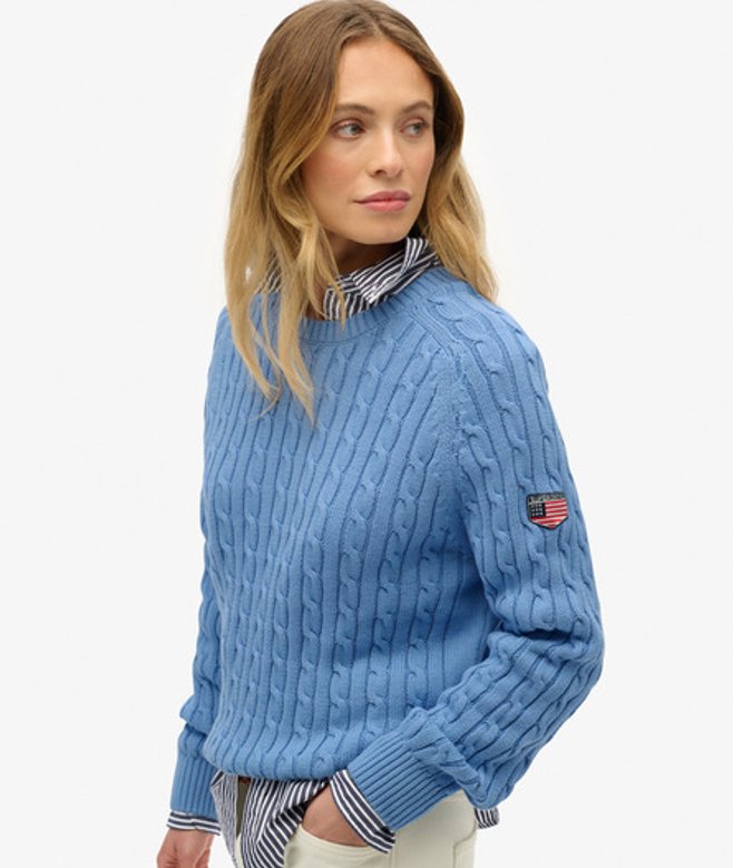 Superdry Damen Lässiger Zopfmuster-pullover Blue - Größe: 44