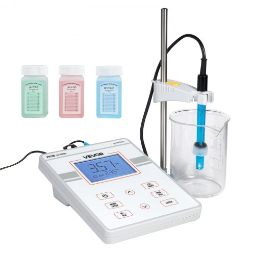 VEVOR Medidor de pH de Laboratorio de Sobremesa, Rango de Medición 0-14 pH de Alta Precisión, con Solución de Calibración, Almacenamiento de hasta 50 Datos de Medición, para Calidad de Agua Acuario