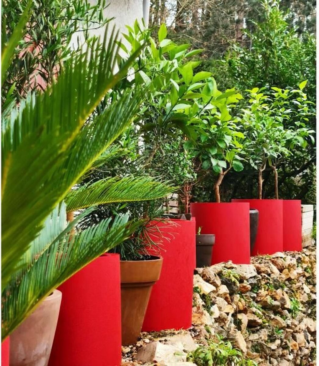 Blumentopf - RIVIERA - Runder Granit - D39 x H43 cm - 28L - Rot