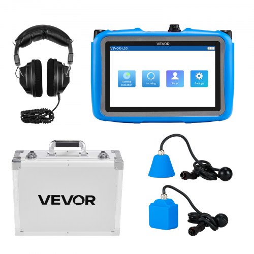 VEVOR Vattenläckagedetektor för rör för inomhusbruk, 1Hz-10000Hz, LCD-pekskärm för vattenläckagedetektering med horisontella och vertikala sensorer, hörlurar, 8GB SD-kort och bärväska för hemmabruk