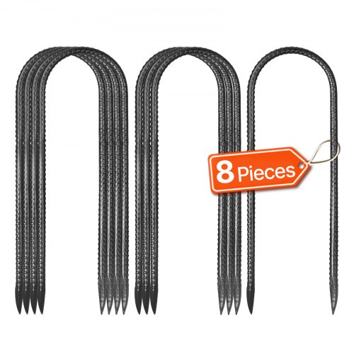 VEVOR 12-tums 8-pack armeringsstöttor 304,8x82,04 mm kraftiga U-formade galvaniserade markankare