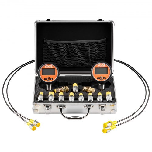VEVOR digital hydraulisk tryckmätningskopplingssats, 700 bar tryckmätare med 2 mätare, 9 testkopplingar, 2 snabbkopplingar, 2 slangar för grävmaskin och byggmaskiner