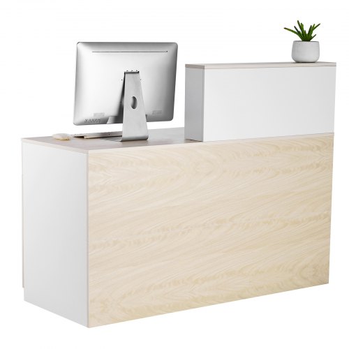 VEVOR Receptionsdisk, 135 x 61 x 112 cm Rektangulärt frontbord, Receptionsdisk med låsbar låda och förvaringsskåp, för kassa, lobby, skönhetssalong och kontor, trä