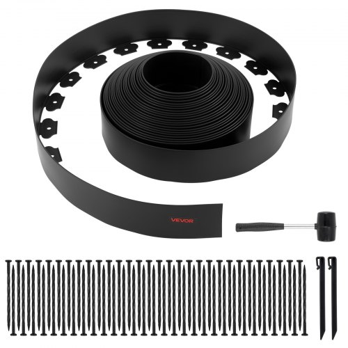 VEVOR Landskapskant, 2000 x 10 cm plastträdgårdskant med 30 spikar och 2 markpinnar, grävfri, flexibel gräskantrulle, UV-resistent mini-staketkant för rabatter, marksten