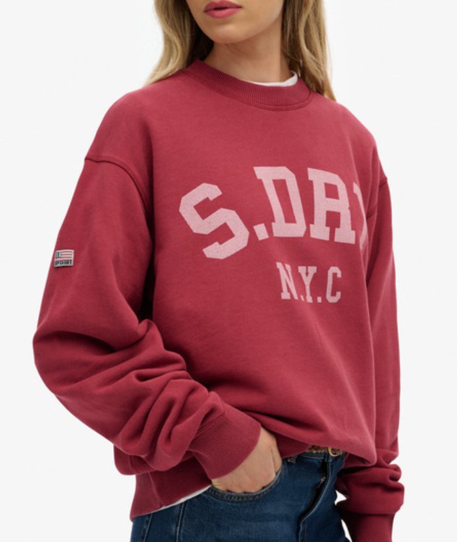 Superdry Damen Lässiges Athletic Essentials Sweatshirt mit Rundhalsausschnitt Red - Größe: 34