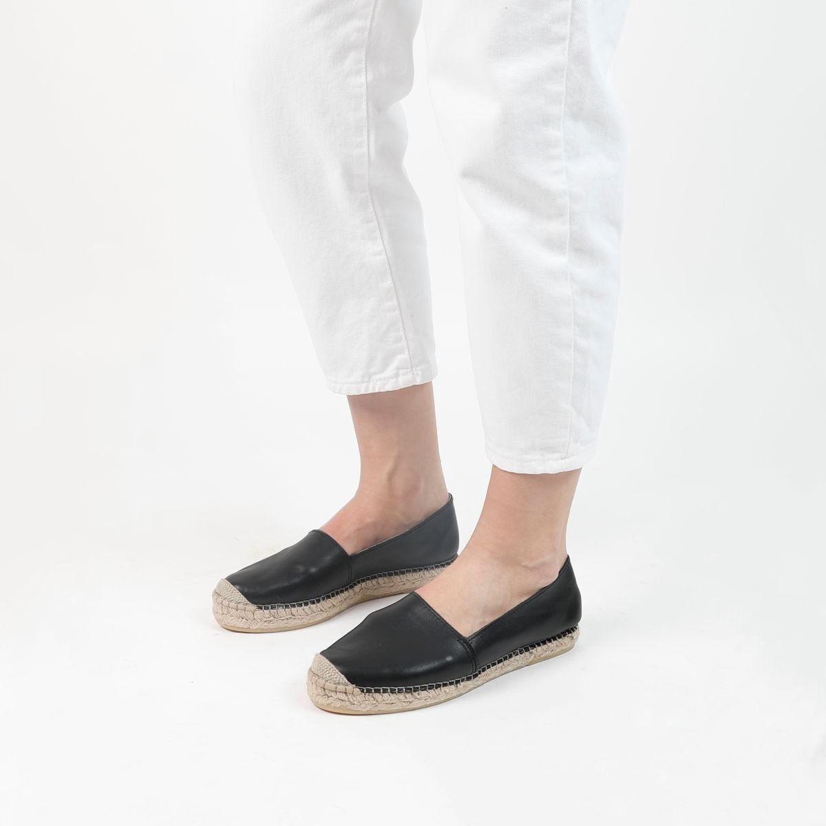 Schwarze Leder-Espadrilles
