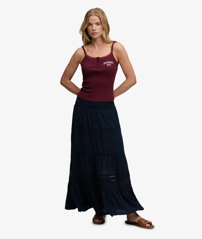Superdry Women's Ibiza Maxirock Marineblau - Größe: 36