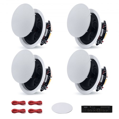 VEVOR Bluetooth Ceiling Speakers, 165.1 mm, In Ceiling & In-Wall Speaker System with Amplifier, 2-Way, for Damp Humid Placement, Home Theater, Covered Outdoor Patio and Flush Mount Wired, 4 Speakers