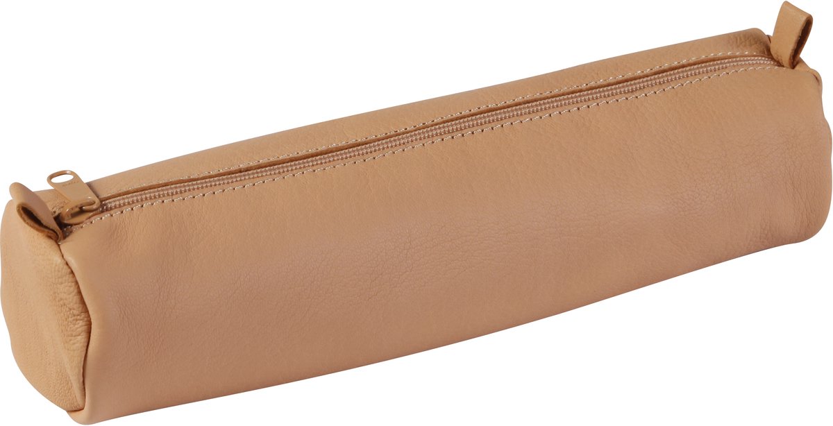 6 x Clairefontaine Schlampermäppchen Leder rund 5,5x22cm Naturton