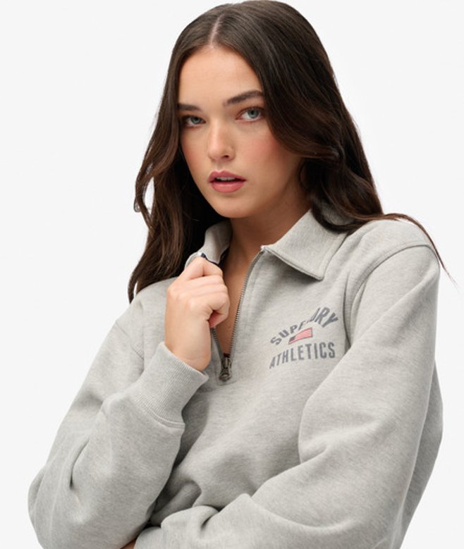 Superdry Damen Athletic Collared Pullover mit Reißverschluss Grey - Größe: 44