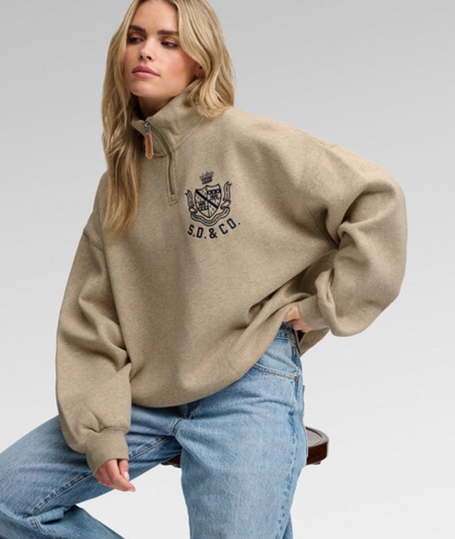 Superdry Damen Country Club Sweatshirt mit Reißverschluss Beige - Größe: 44