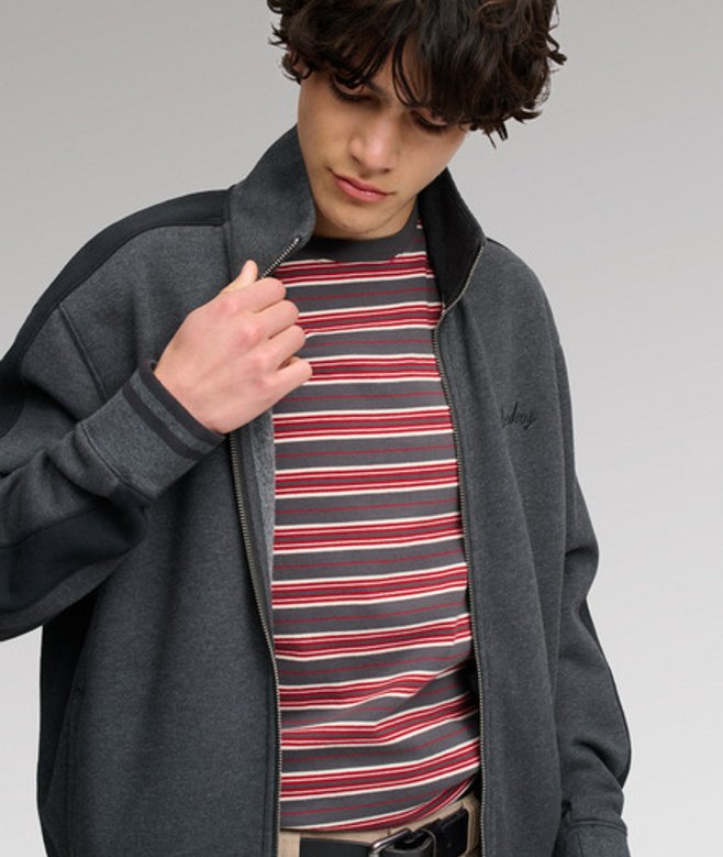 Superdry Herren Satin Applique Track Top Lockere Passform Dark Grey - Größe: M