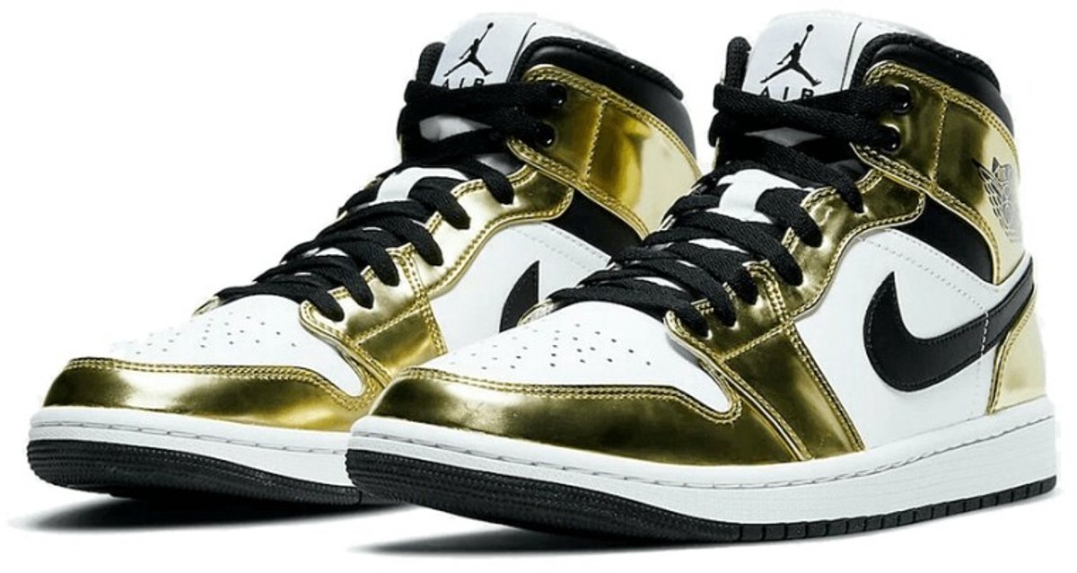 Air Jordan 1 Mid SE Metallic Gold Herren Sneaker Schwarz Weiß DC1419-700 46