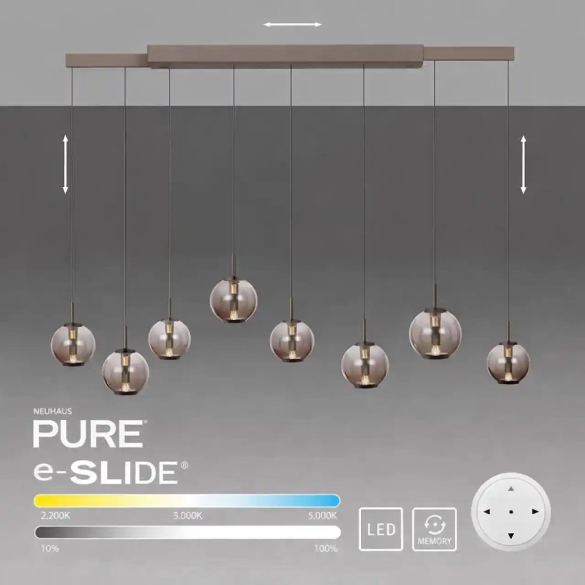 E-Infinity LED-Hängelampe bronze/amber, 198cm, 10-flg PURE - Esszimmer - Glas - Mit Schirm