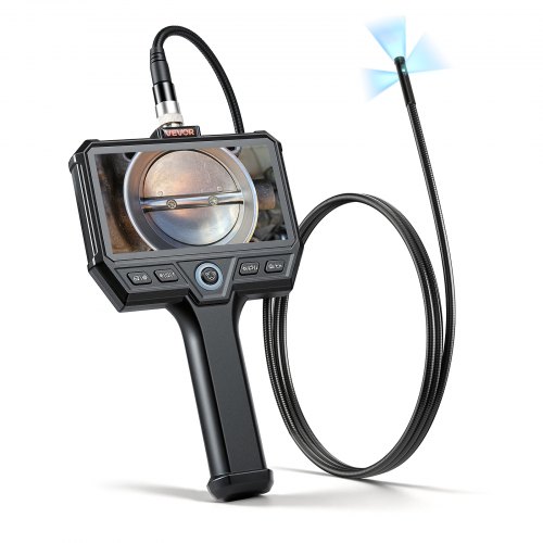 VEVOR Triple Lens Endoscope with Light, 5" HD IPS Screen Industrial Borescope Camera, 8 + 2 LED Lights, 8X Zoom, 5000mAh, IP67 Waterproof Inspection Snake Camera for Automotive, Plumbing (1.5m Cable)