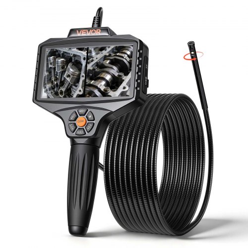 VEVOR 360° Motorized Rotation Endoscope, Dual Lens Industrial Borescope Camera with Light, 5" HD IPS Split-Screen, 8mm Slim Lens, IP67 Waterproof Inspection Camera for Auto, Plumbing (5m Snake Cable)