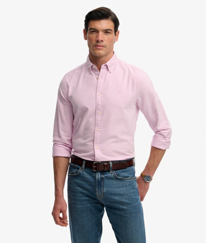 Superdry Herren Oxford Preppy Langarmhemd Pink - Größe: Xxl