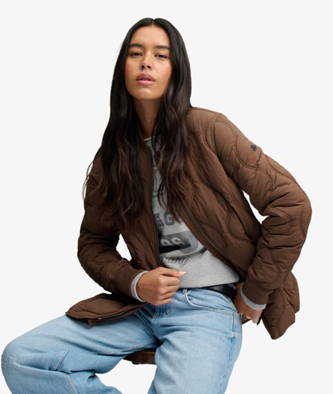 Superdry Damen Kurze Onion Quilt Liner Jacke Brown - Größe: 38