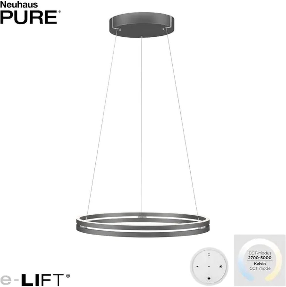 E-Loop LED-Hängeleuchte, mystic grey, Ø70cm, Alu, CCT PURE E-Loop - Wohnzimmer - Modern - Metall - Mehrflammig