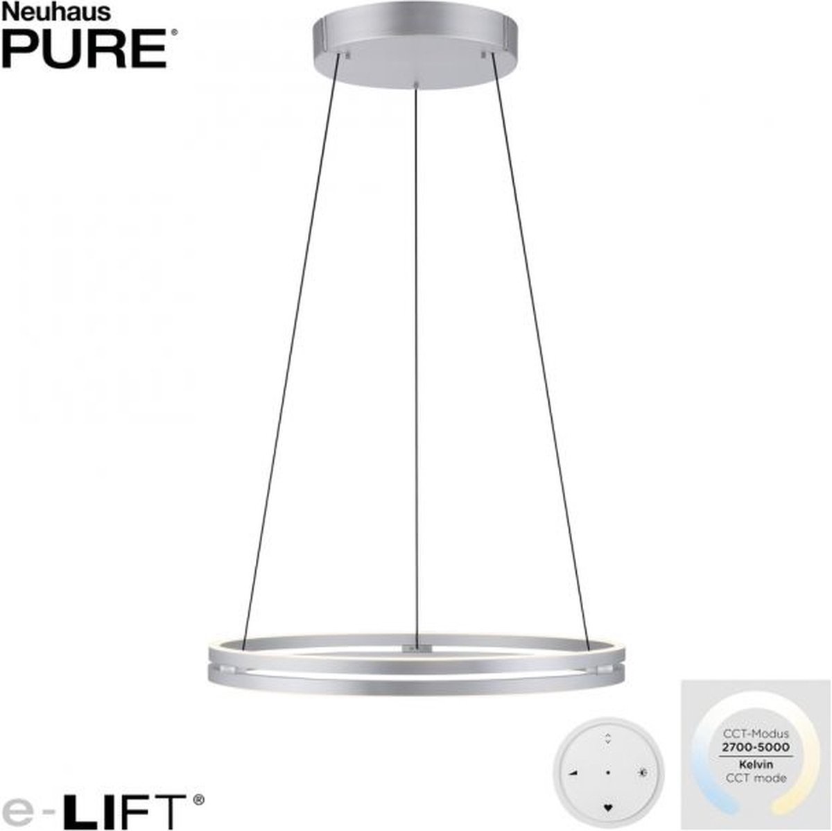 E-Loop LED-Hängeleuchte, stone, Ø70cm, Aluminium, CCT PURE E-Loop - Wohnzimmer - Modern - Metall - Mehrflammig
