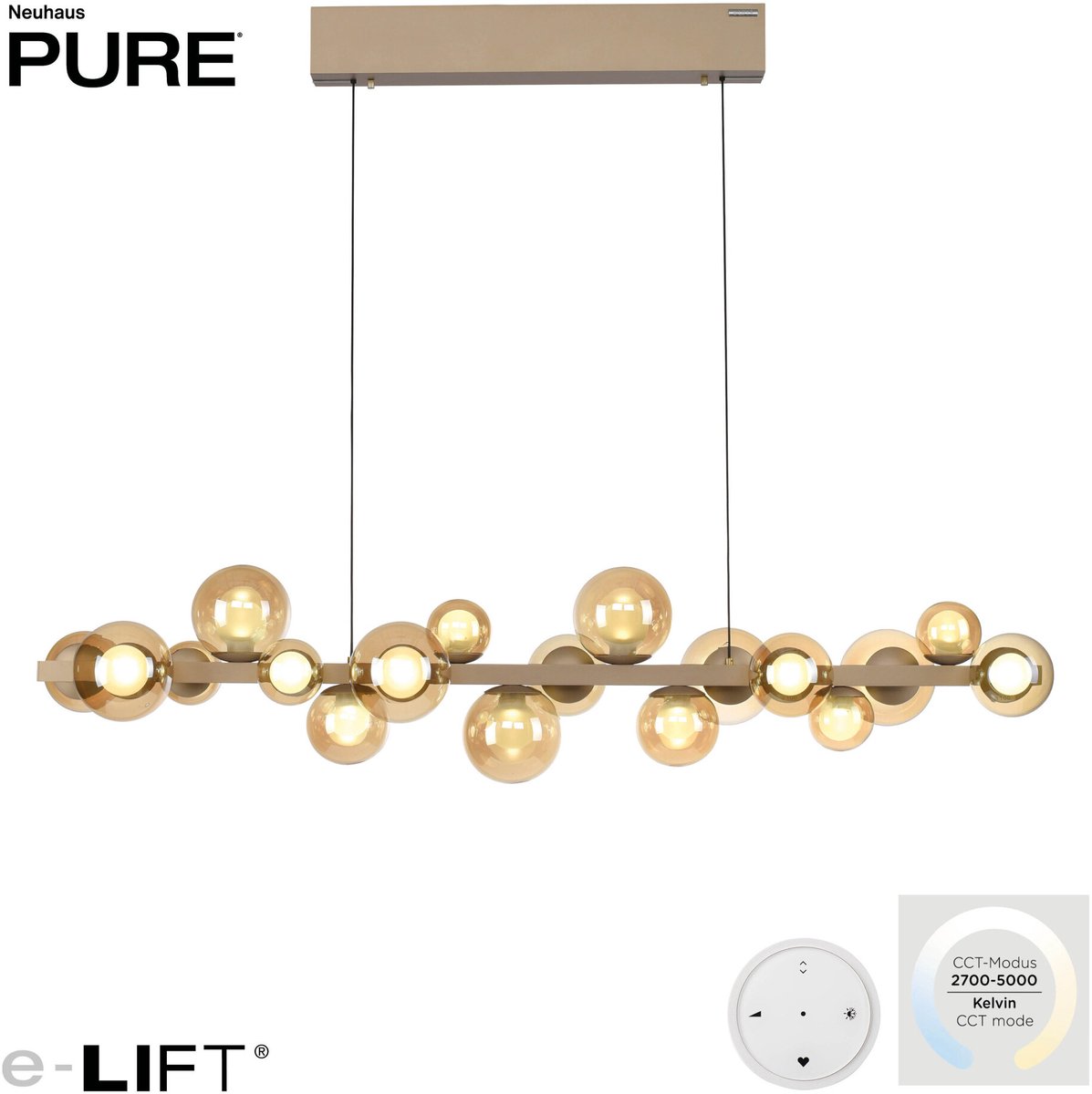 E-Popup LED-Hängelampe, bronce, Glas, CCT, 18-flg. PURE E-Popup - Wohnzimmer - Modern - Mit Schirm