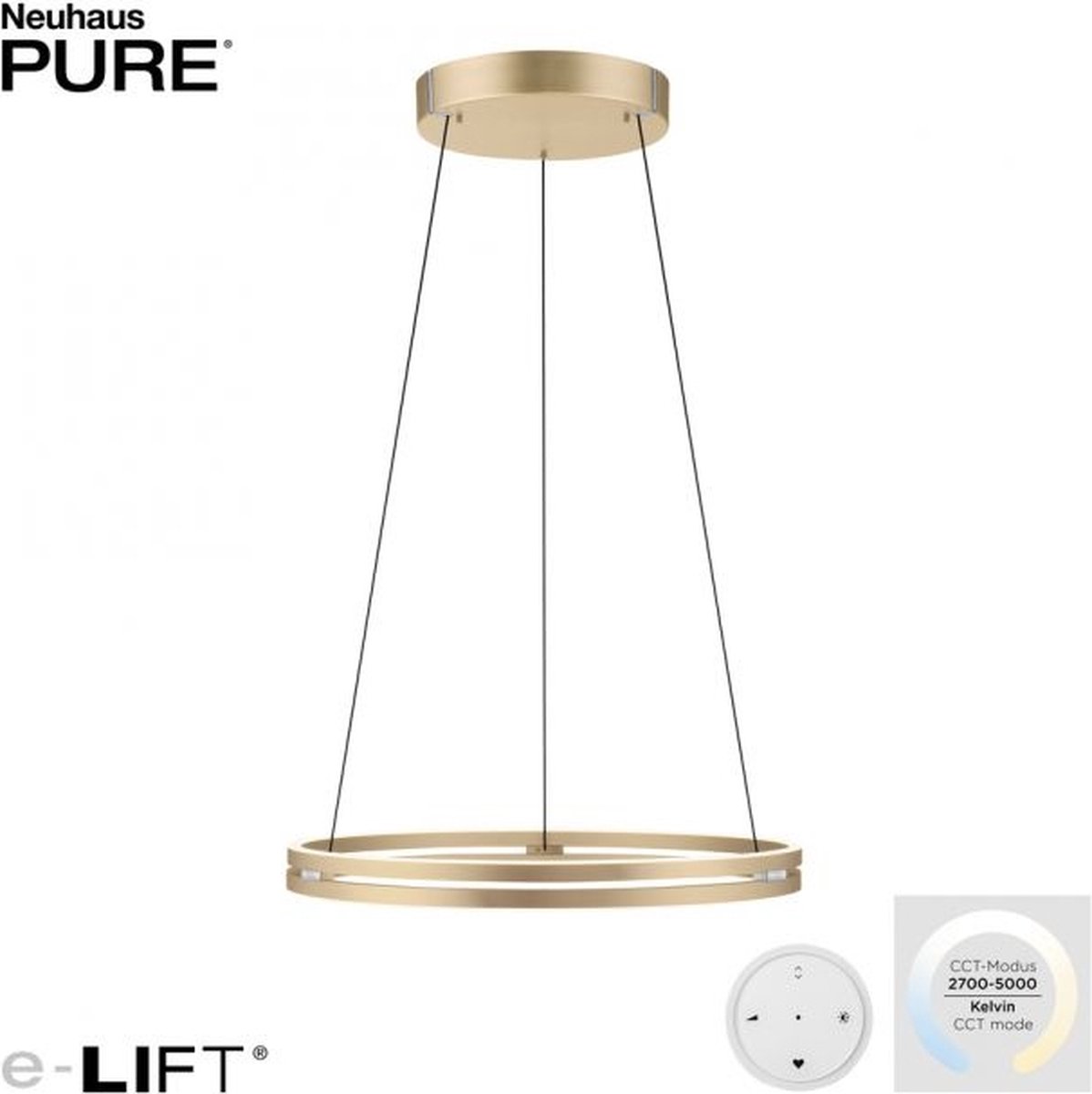 E-Loop LED-Hängeleuchte, ivory gold, Ø70 cm, Alu, CCT PURE E-Loop - Wohnzimmer - Modern - Metall - Mehrflammig