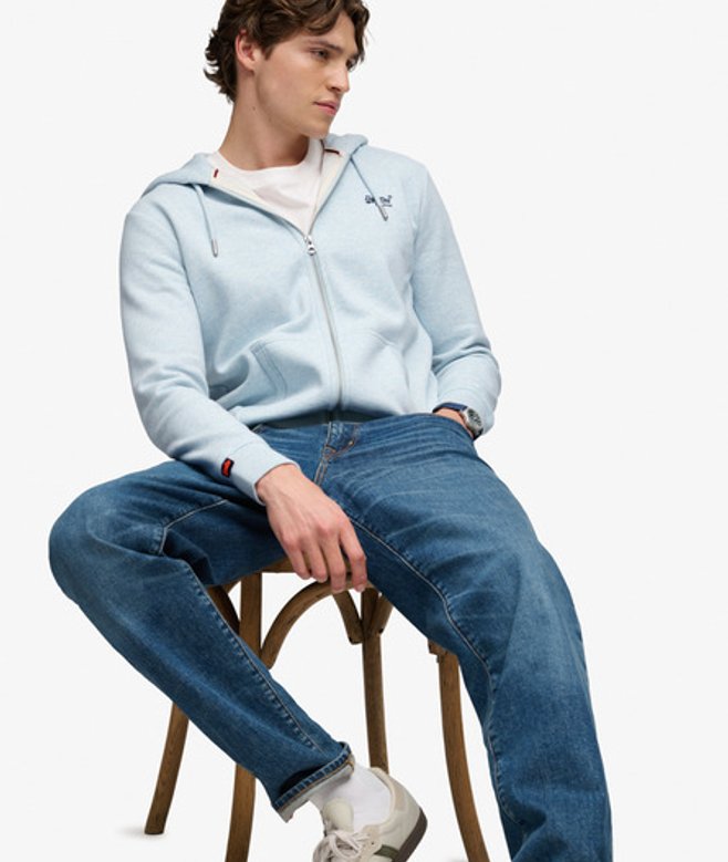Superdry Herren Essential Logo Zip-hoodie mit Angerauter Innenseite Light Blue - Größe: Xxl