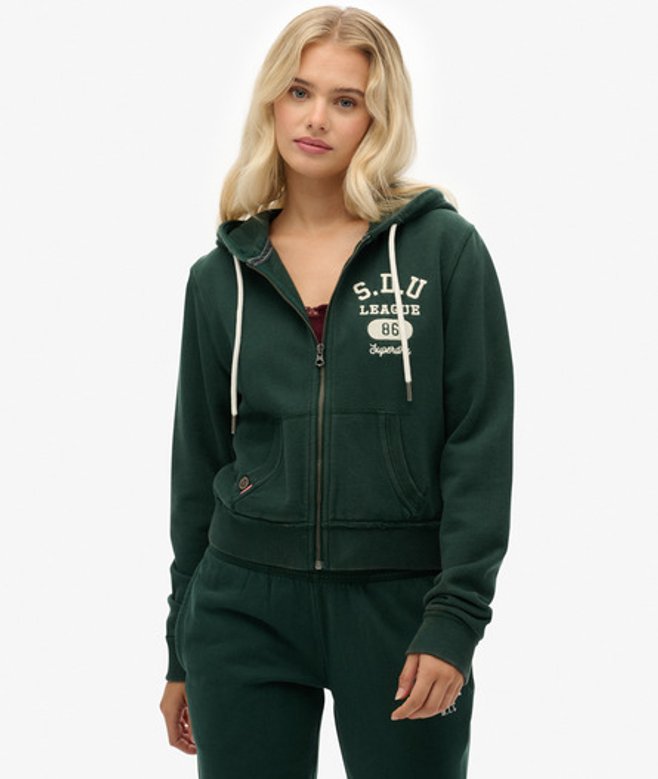 Superdry Women's Athletic Essentials Relaxed Crop Kapuzenjacke Grün - Größe: 42