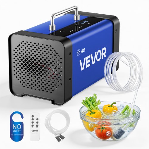 VEVOR Ozone Generator, 45000mg/h Commercial Ozone Machine, with 15s Delayed Start & Dual-Hose Water Mode & LCD Touchscreen, Industrial Deodorizer for Car, Smoke, Home Odors, Up to 350 m²