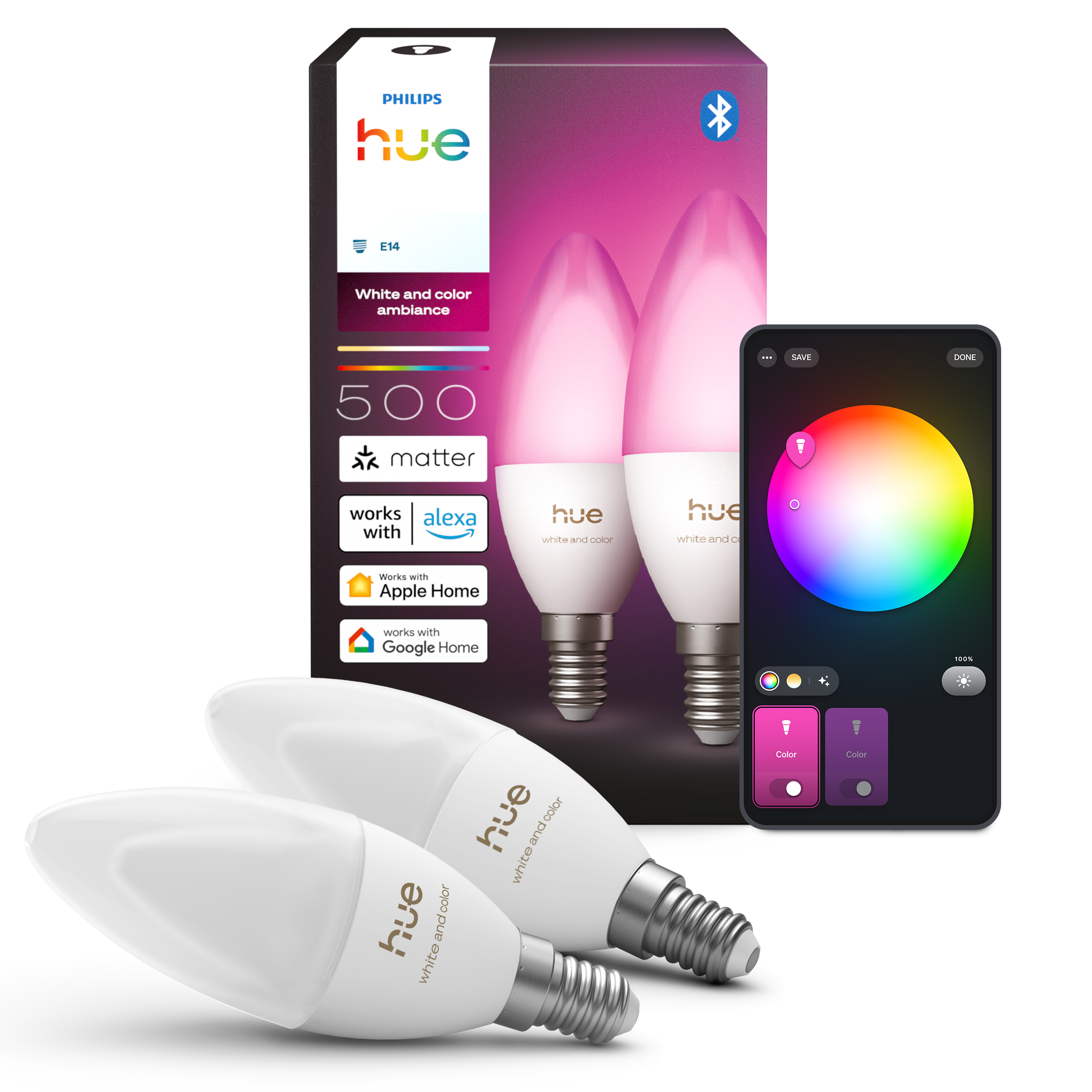 Signify Philips Hue White&Col. Amb. Kerzenlampe E14 B39 EU 2P.